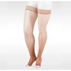 Juzo Naturally Sheer Thigh High 30-40 mmhg w/ Silicone Band, Open Toe