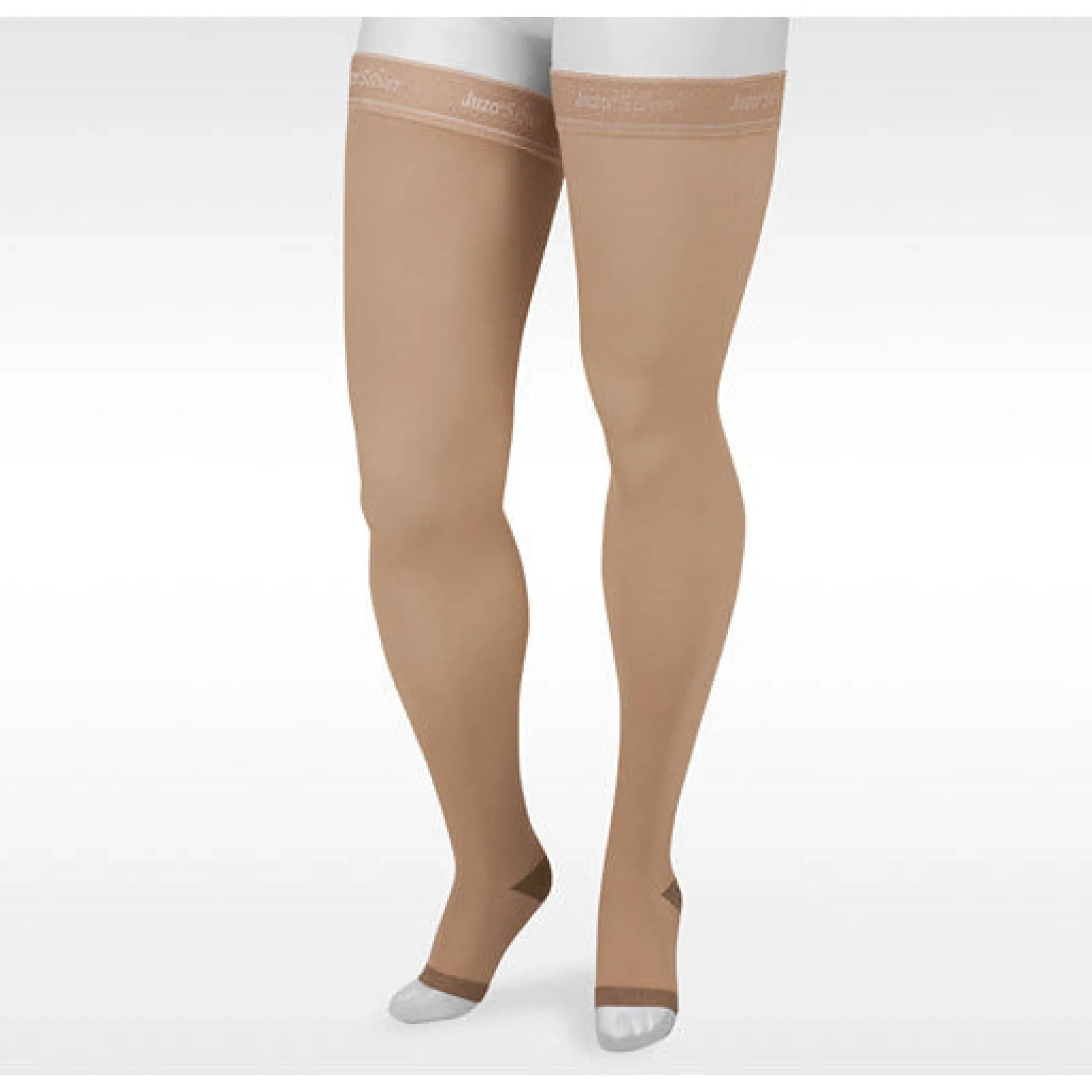 Juzo Soft Silver Thigh High 30-40 mmHg w/ Silicone Band, Open Toe