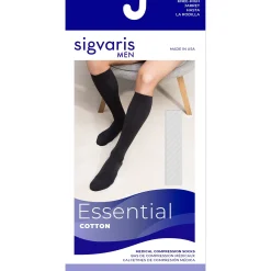 Sigvaris Cotton Men's Knee High 30-40 mmHg w/ Silicone Band Grip Top