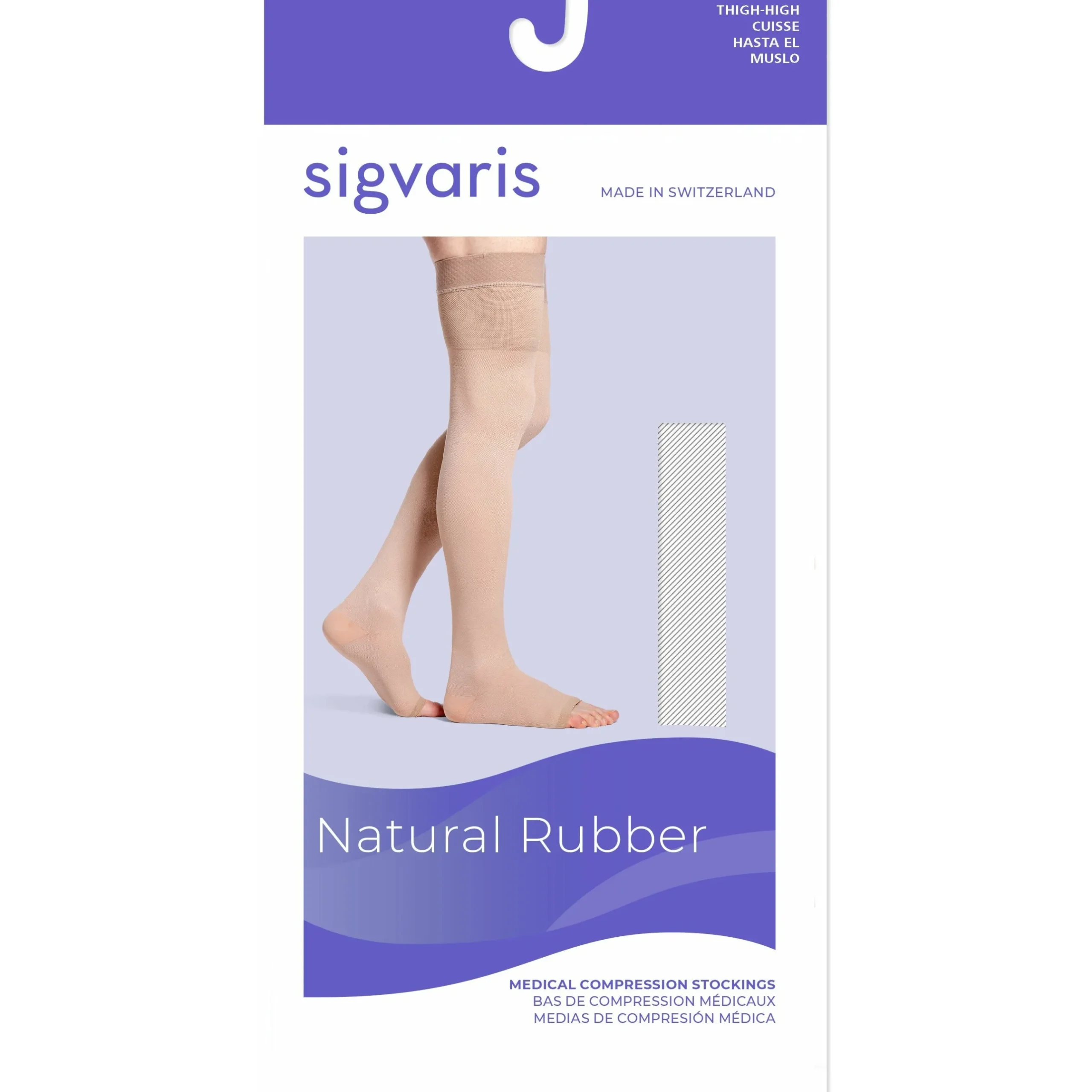 Sigvaris Natural Rubber Thigh High 50-60 mmHg, Open Toe