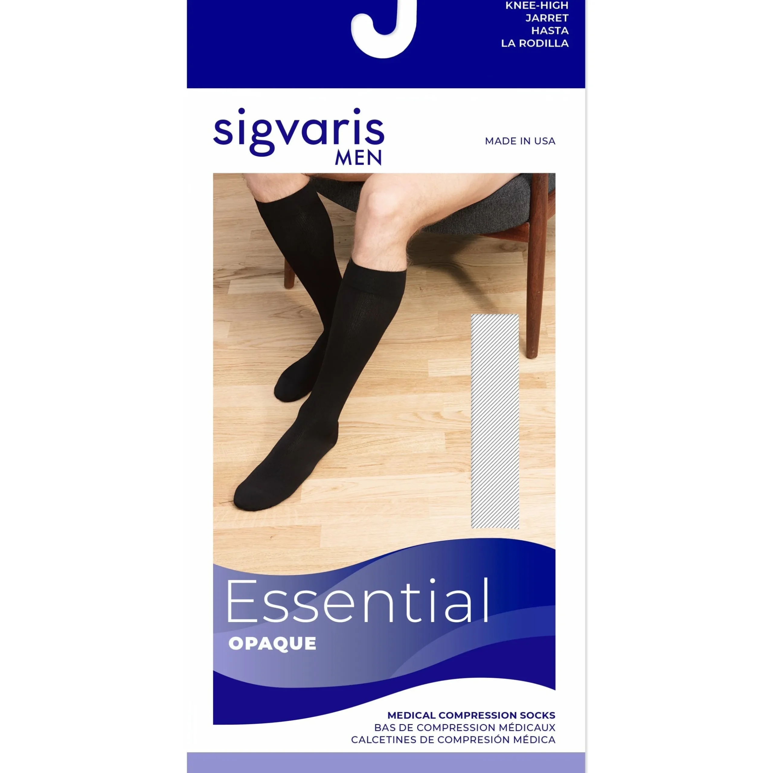 Sigvaris Opaque Men's Knee High 30-40 mmHg w/ Silicone Grip-Top