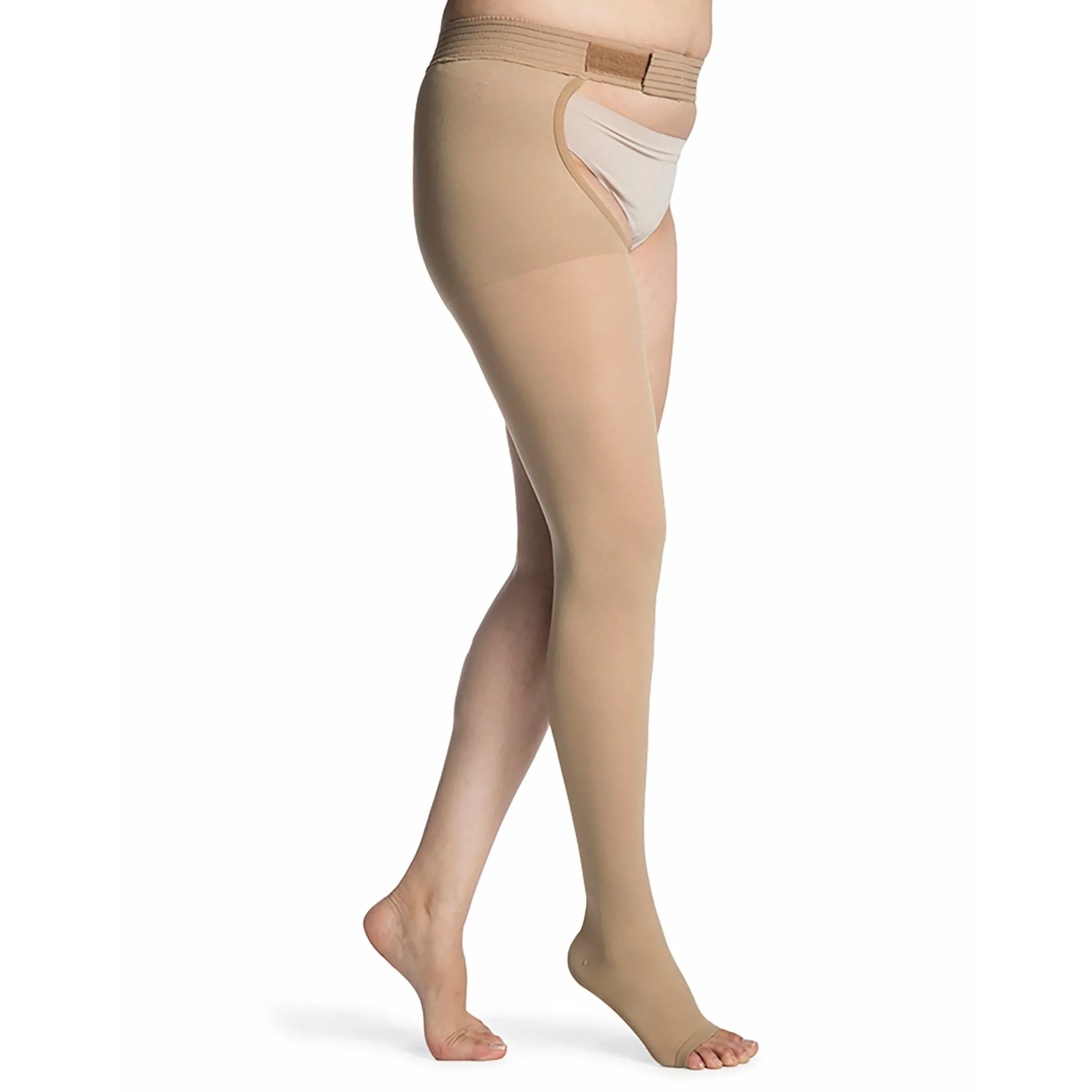 Sigvaris Opaque Thigh High 30-40 mmHg, Open Toe w/ Waist Attachment