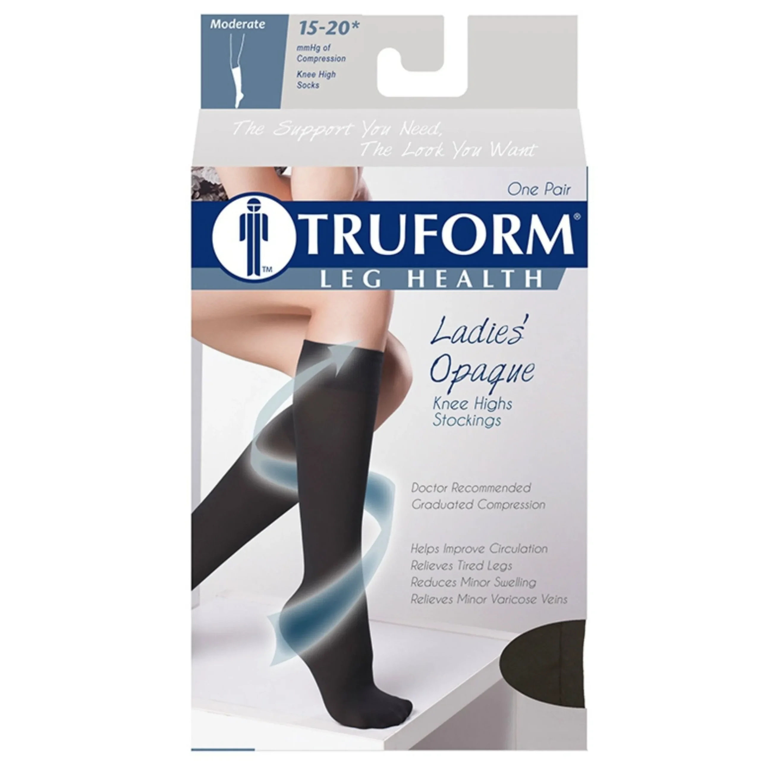 TRUFORM® Ladies Opaque Knee High 15-20 mmHg