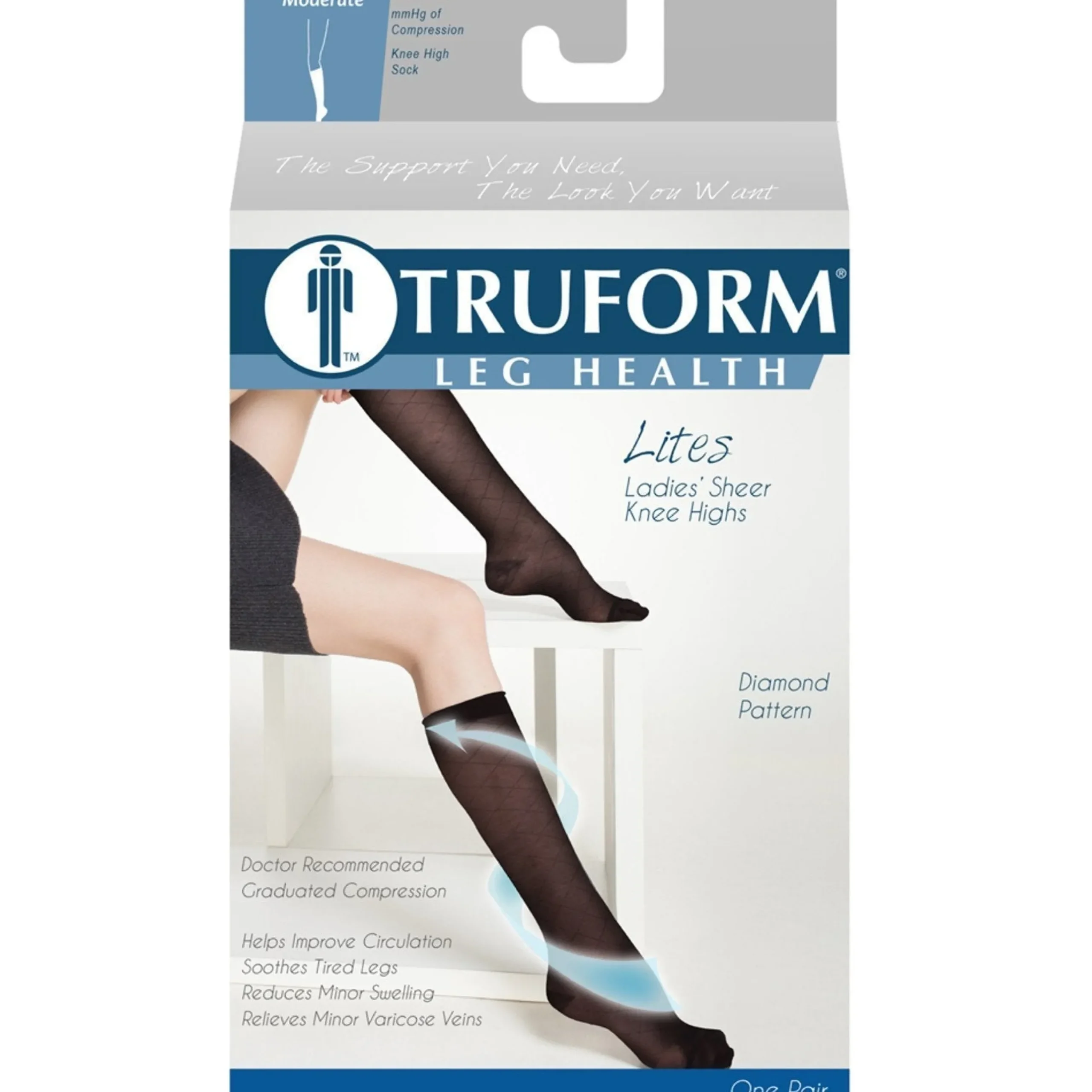 TRUFORM® Lites Women's Knee High 15-20 mmHg, Diamond Pattern
