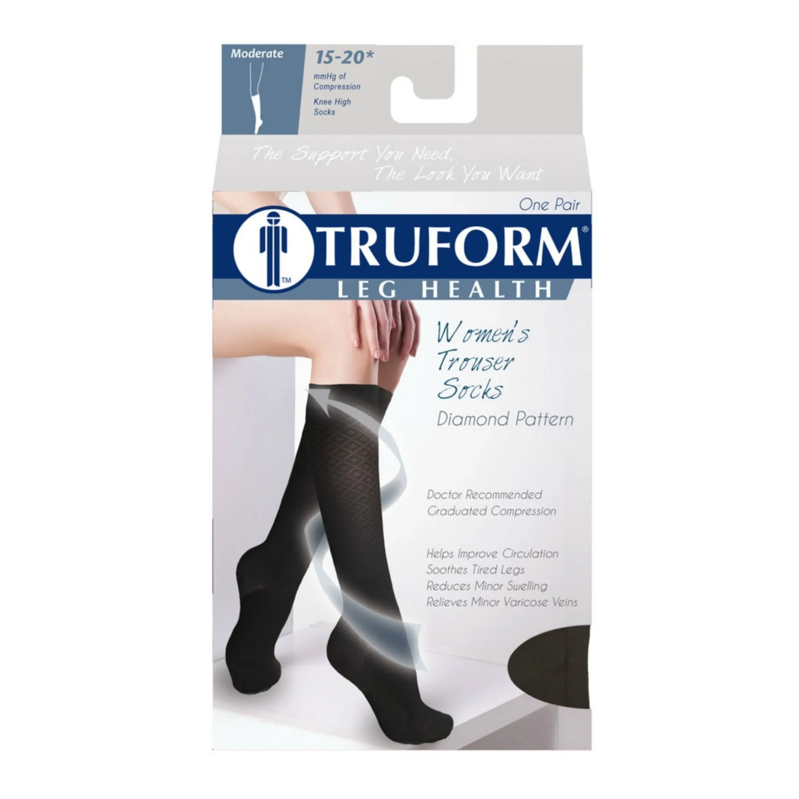 TRUFORM® Women's Trouser Knee High 15-20 mmHg, Diamond Pattern