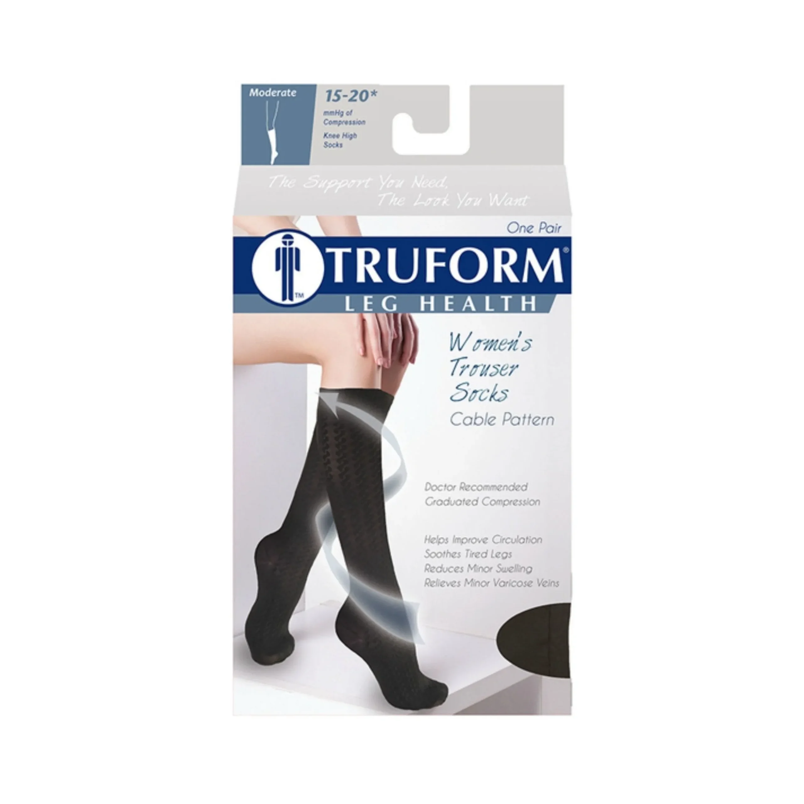 TRUFORM® Women's Trouser Knee High 15-20 mmHg, Cable Pattern